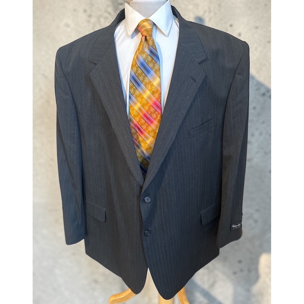 NEW Warren Sewell 60R‎ Big & Tall Blazer Gray Blue Pin Stripe Sport Coat Jacket
